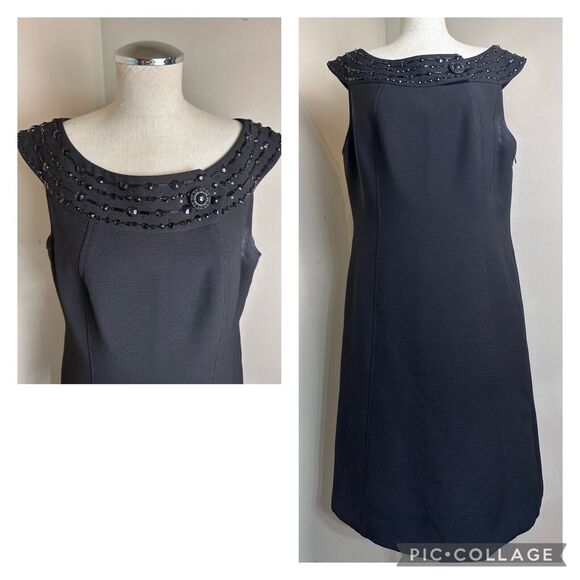 Tahari by Arthur S. Levine Black Jewel Neckline Formal Event Stretch Dress Sz 12 - Picture 1 of 11
